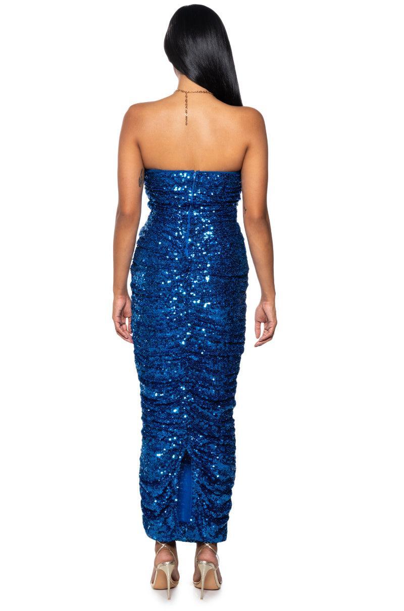 MAYA SEQUIN STRAPLESS MIDI DRESS IN BLUE Product Image