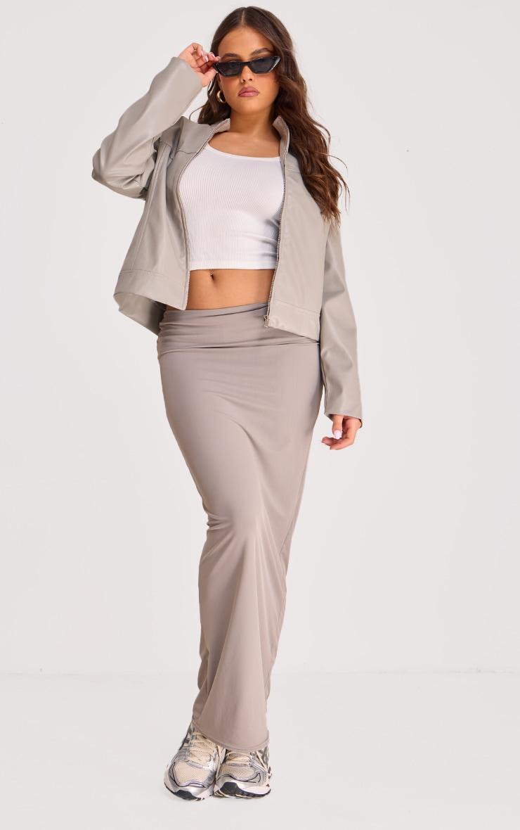 Taupe Matte Sculpt Fold Over Waist Maxi Skirt Product Image