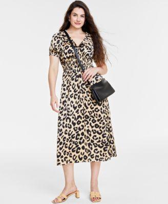 Women's Satin Chiffon Leopard Midi Dress, Redelle Small Crossbody & Beatris H Band Dress Sandals, Created for Macy's Product Image