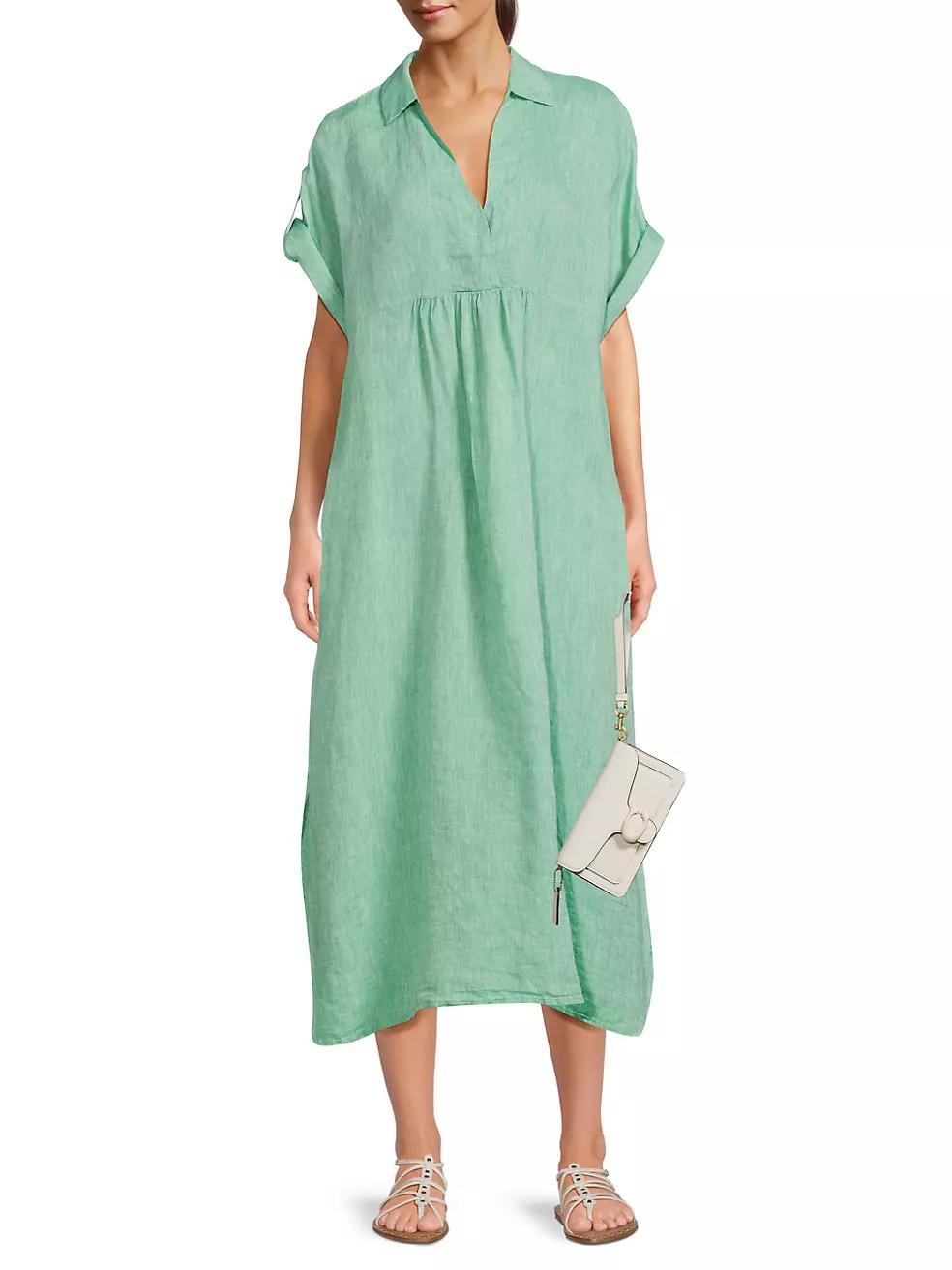 Orsola Linen Cuffed-Sleeve Midi-Dress Product Image