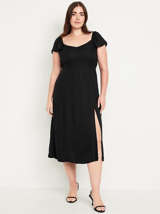 Flutter-Sleeve Crepe Midi Dress Product Image