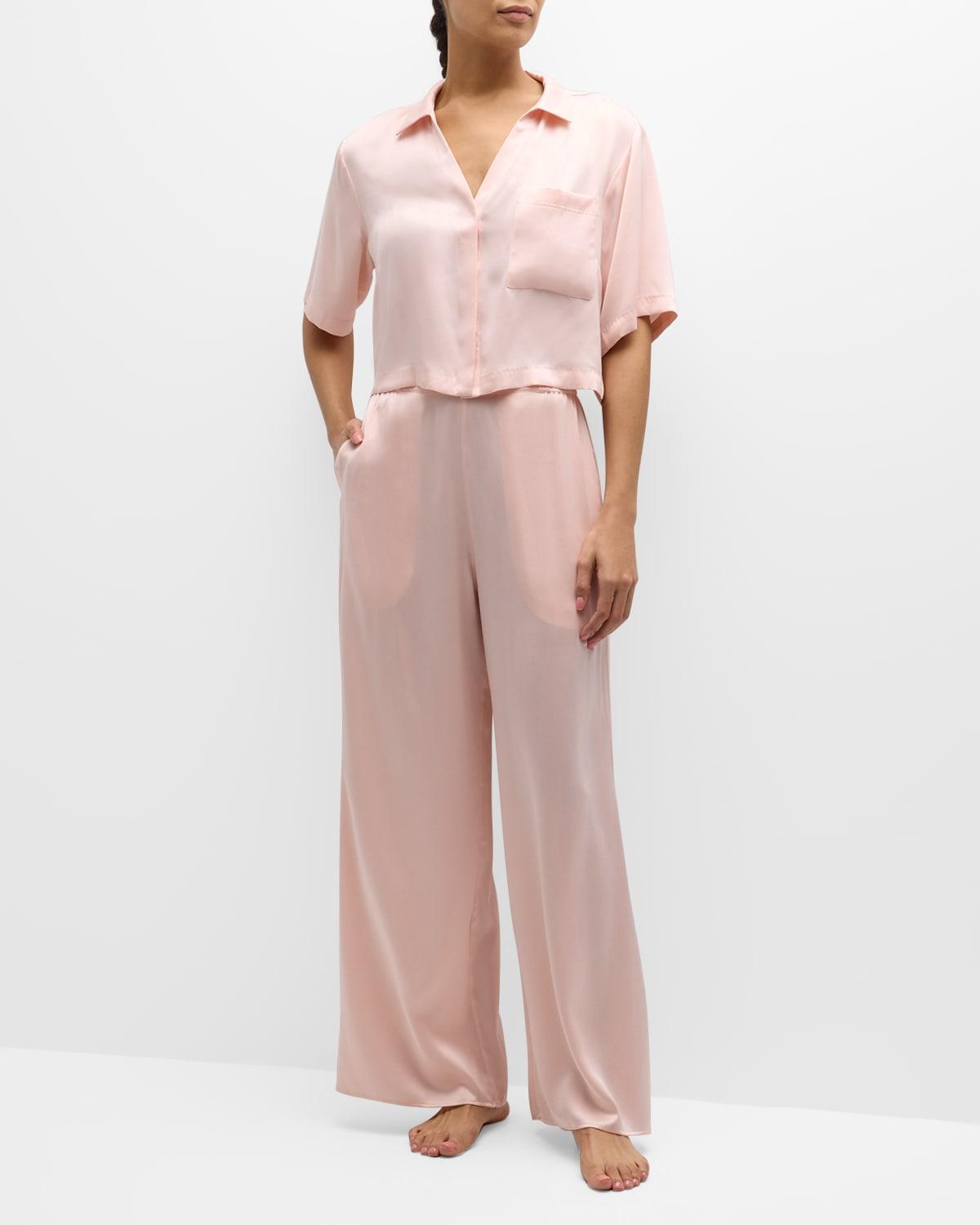 Womens Washable Silk High-Rise Pants 2-Piece Pajama Set Product Image