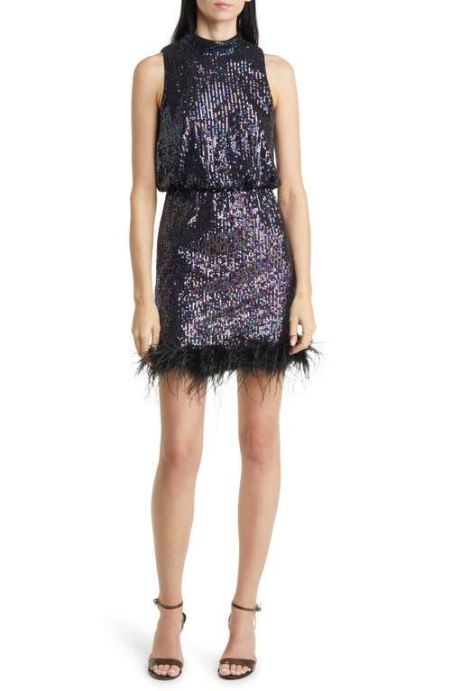 Eliza J Feather Trim Sequin Blouson Minidress Product Image