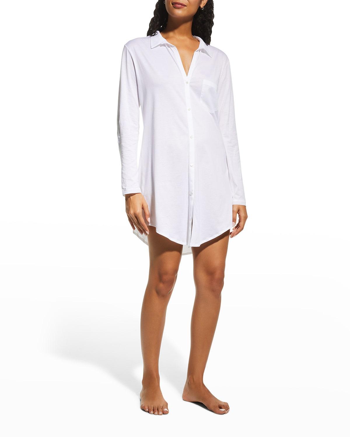 Hanro Deluxe Point Collar Long Sleeve Boyfriend Cotton Nightshirt Product Image