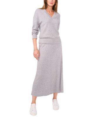 Vince Camuto Womens V Neck Long Sleeve Sweater Maxi Skirt Product Image