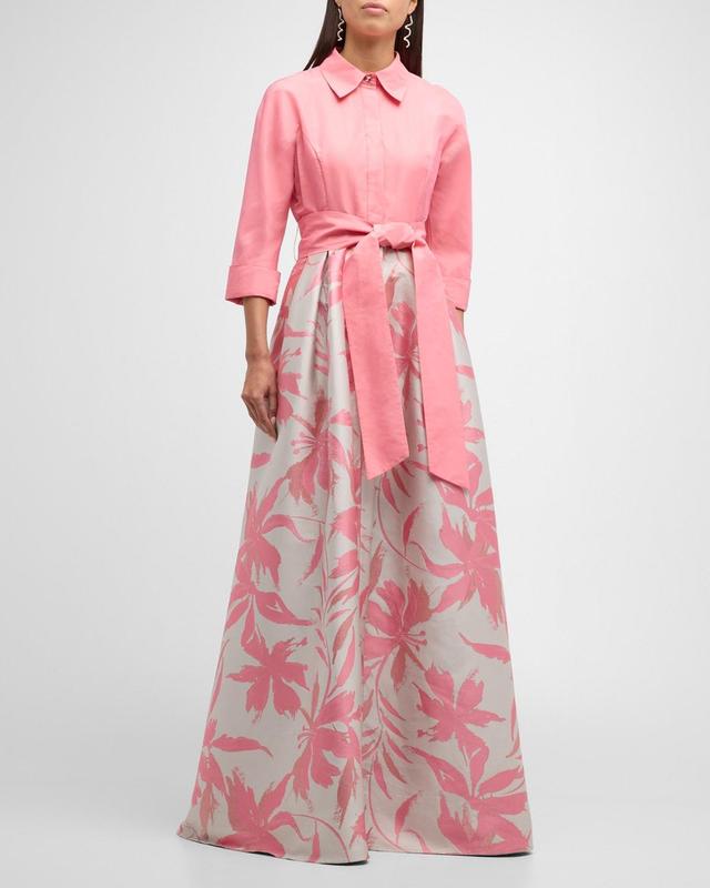 Floral Jacquard Taffeta Shirt Gown Product Image