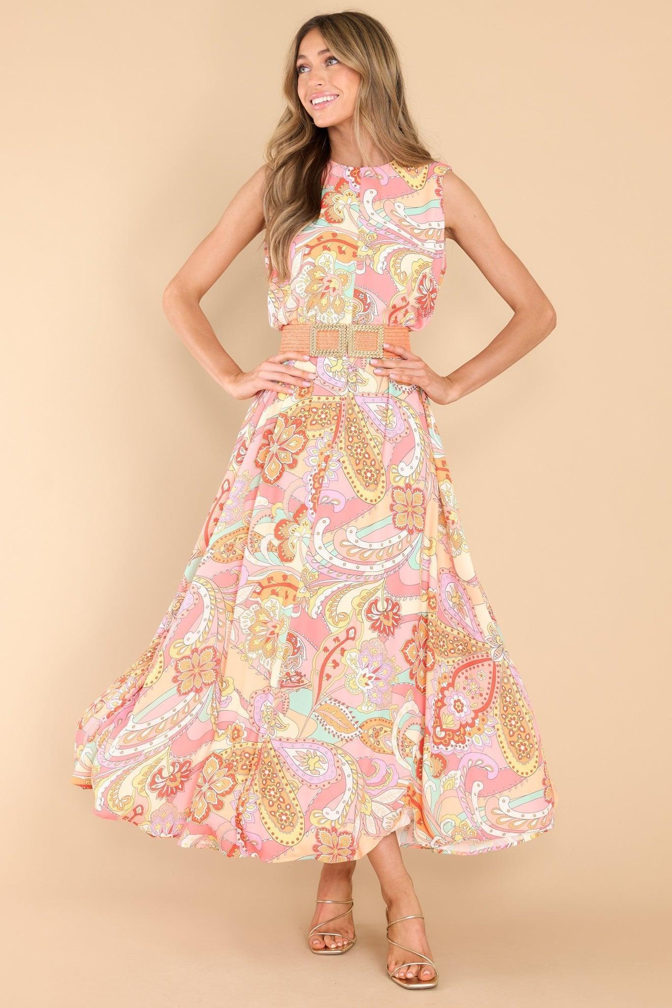 Aura Like Fine Art Apricot Multi Print Maxi Dress Peach Product Image