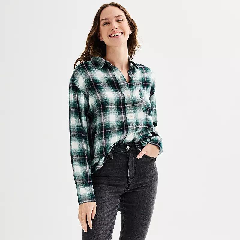 Petite Sonoma Goods For Life Oversized Boyfriend Flannel, Womens Product Image