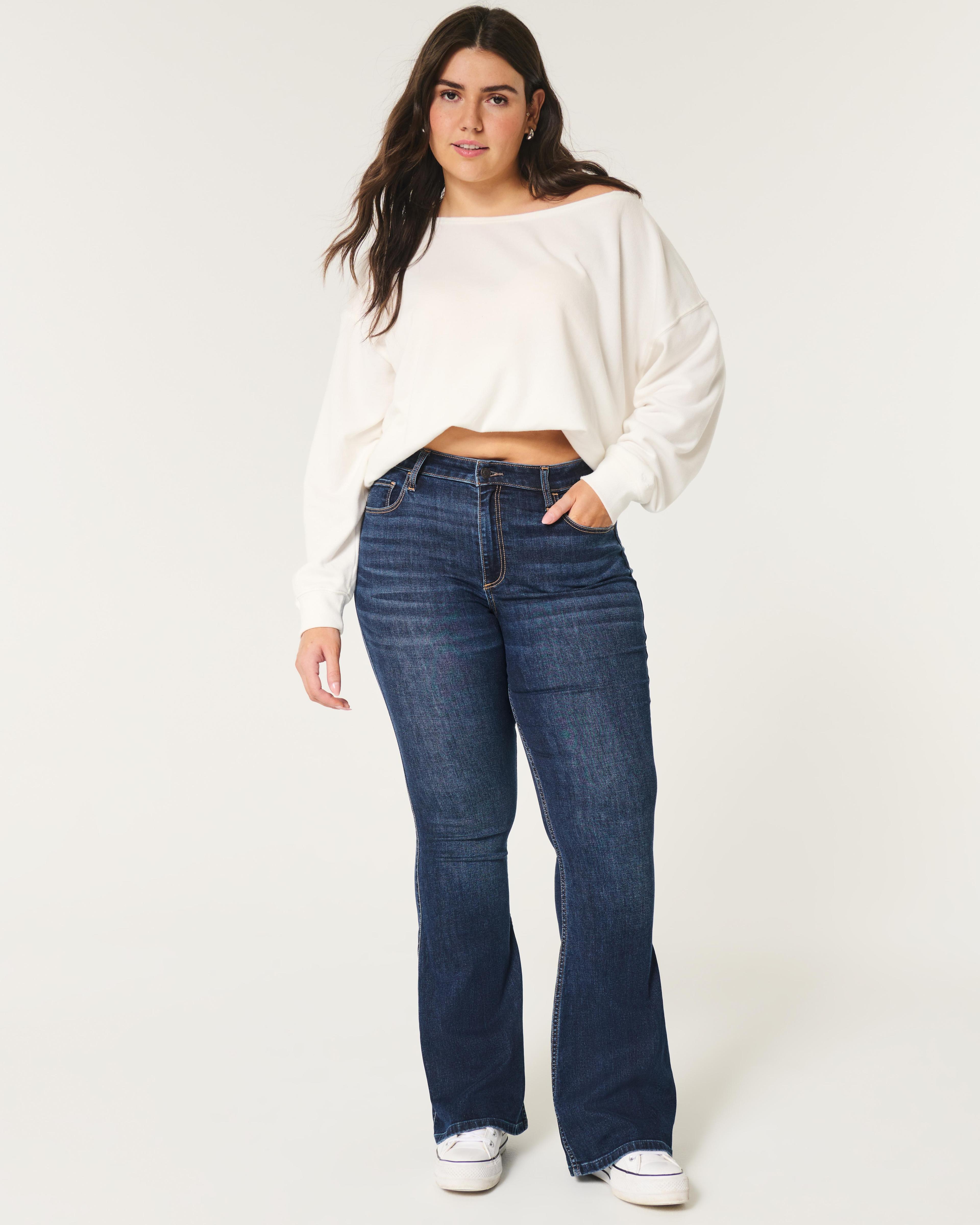 Curvy High-Rise Dark Wash Flare Jeans Product Image