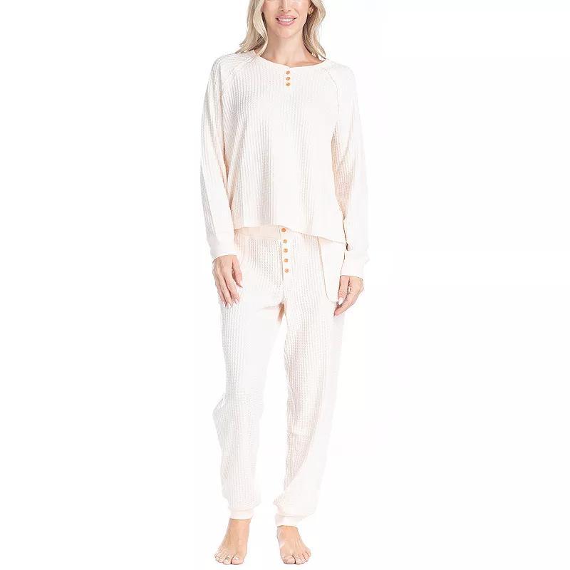 Womens Ocean Pacific Waffle Knit Pajama Top & Pajama Bottoms Set Product Image