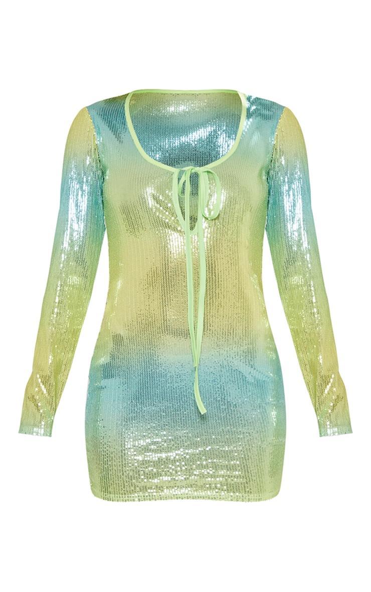 Petite Green Ombre Sequin Long Sleeve Mini Dress Product Image