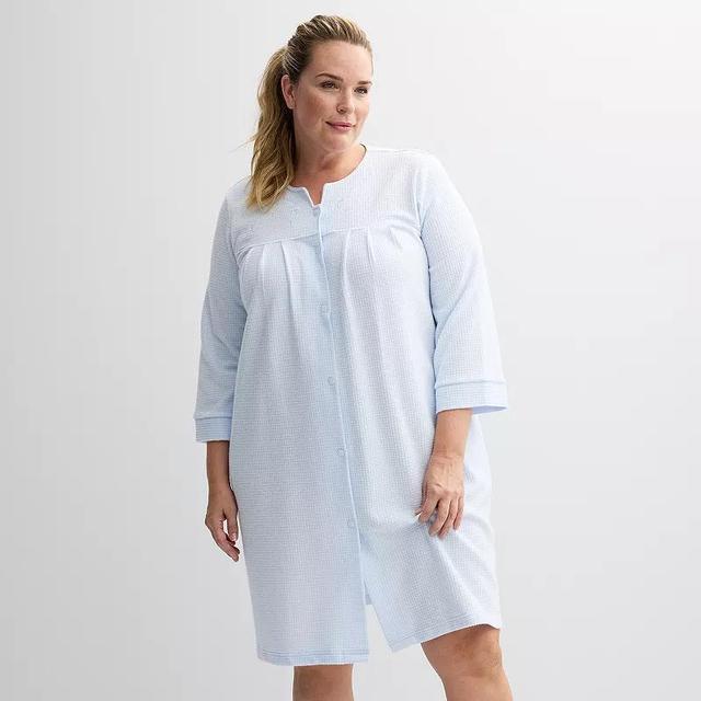 Plus Size Miss Elaine Essentials Brushed Waffle Short Snap Robe, Womens Product Image