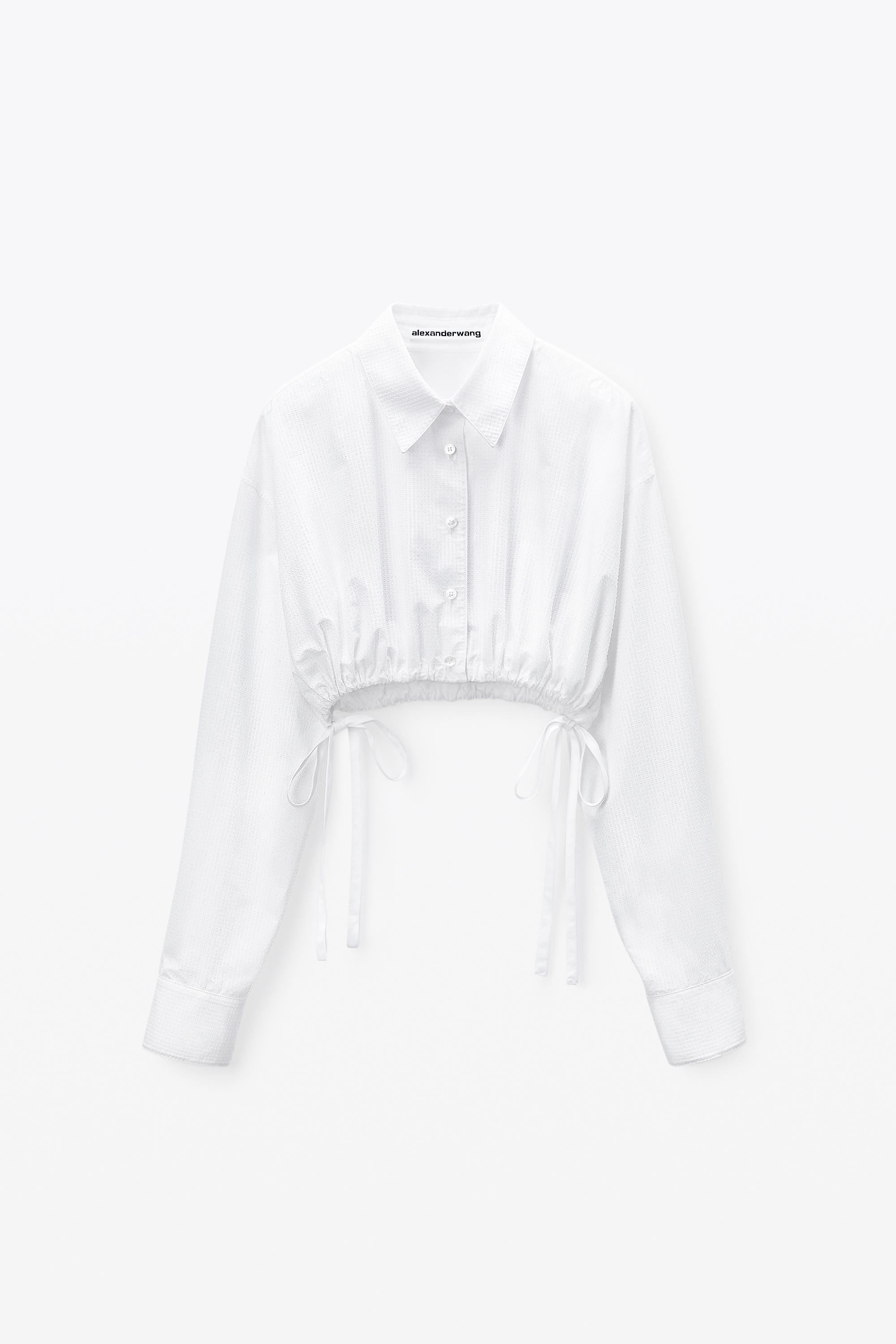 Cropped Drawstring Blouse In Cotton & Crystal Hotfix Poplin Product Image