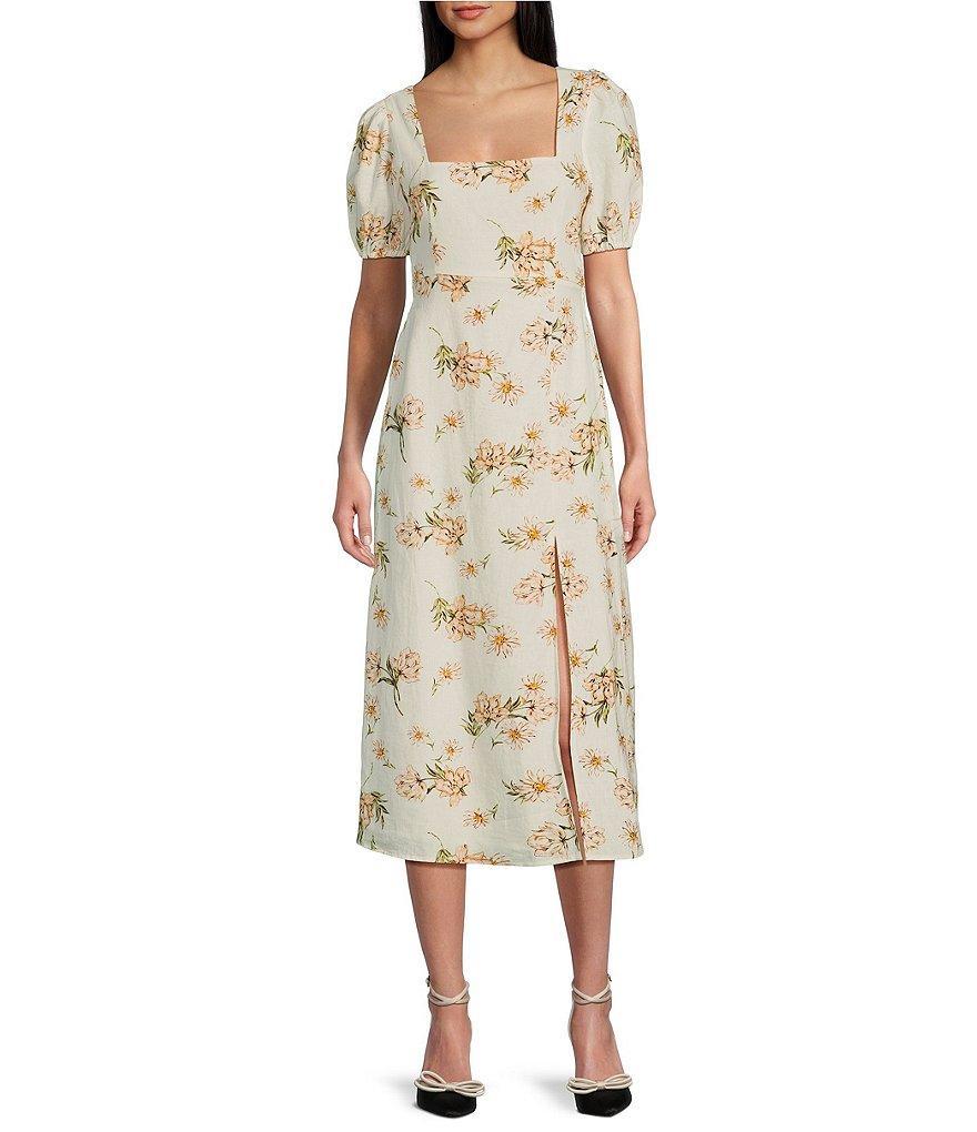 GB Floral Print Short Sleeve Side Slit Midi Dress Product Image