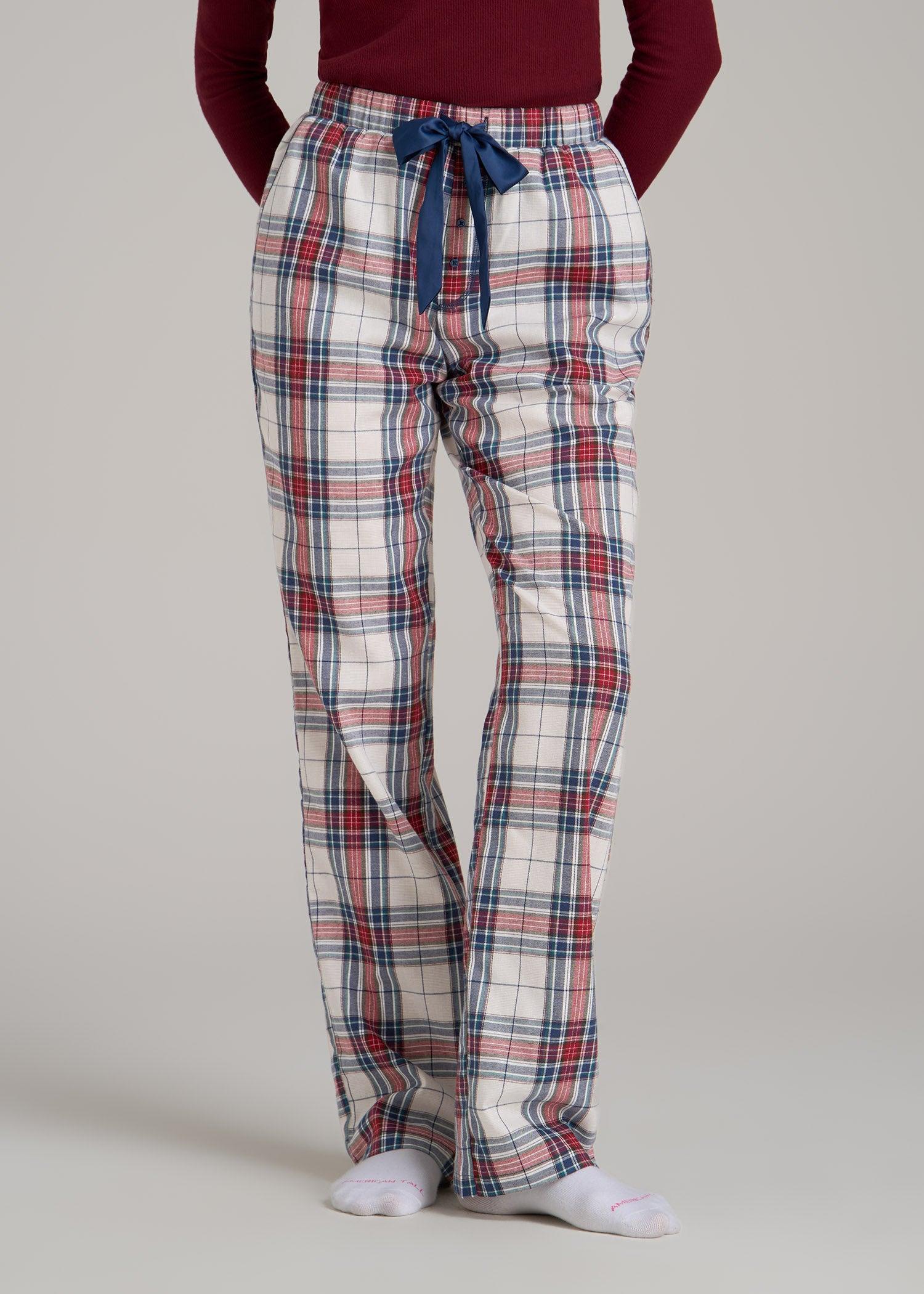 Open-Bottom Flannel Women's Tall Pajama Pants in Mixed Tartan Product Image