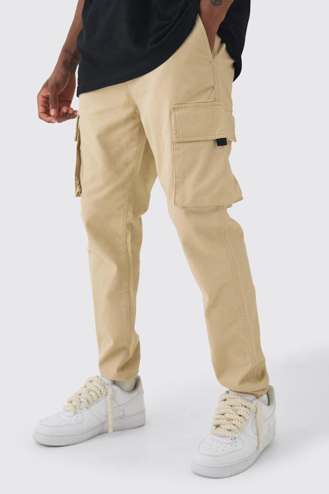 Tall Skinny Fit Elasticated Waist Cuffed Cargo Trousers | boohooMAN USA Product Image