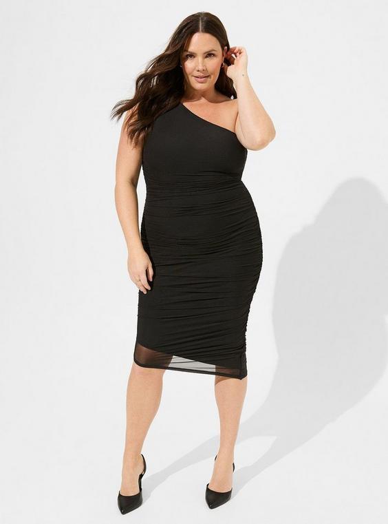 Midi Mesh Asymmetrical One Shoulder Dress Product Image