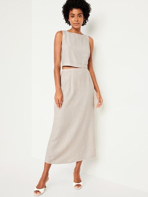 High-Waisted Linen-Blend Maxi Skirt Product Image