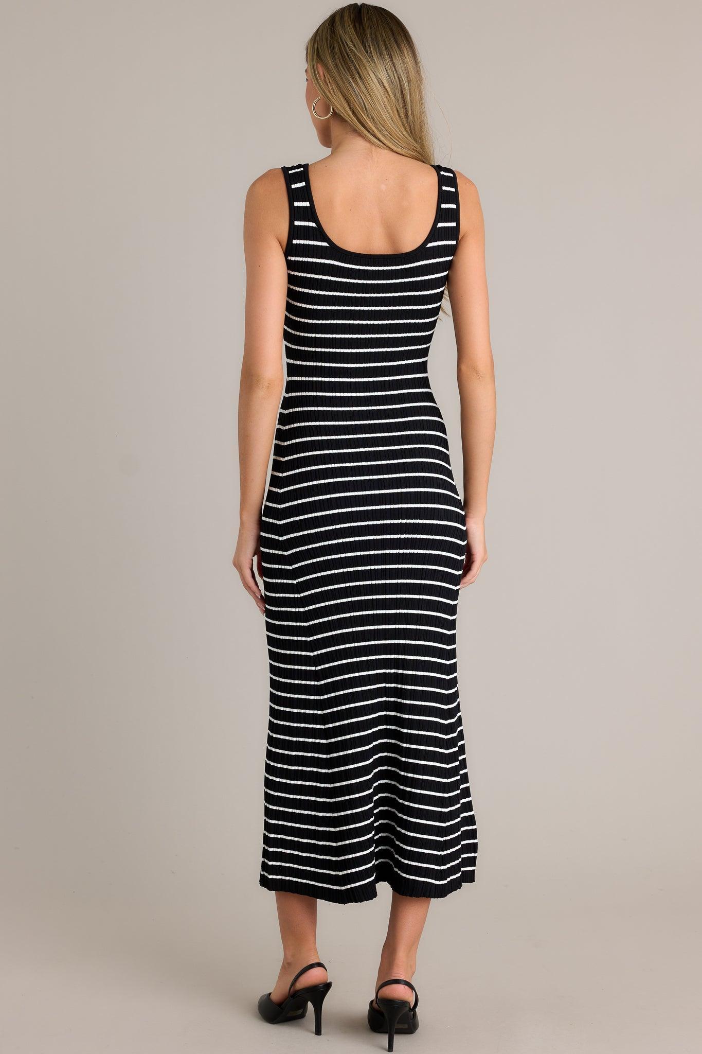 Classic Rhythm Black Stripe Ribbed Midi Dress Product Image