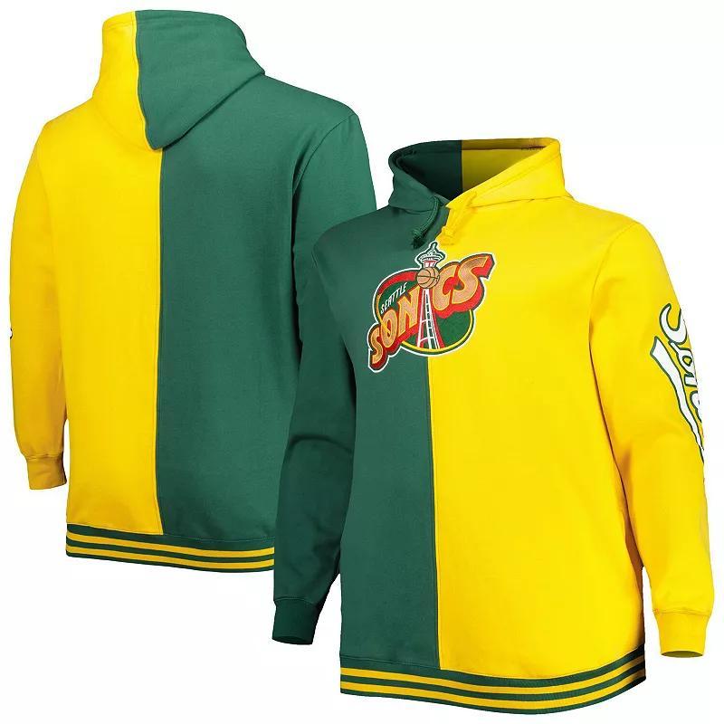 Mens Mitchell & Ness /Gold Seattle SuperSonics Big & Tall Hardwood Classics Split Pullover Hoodie Product Image