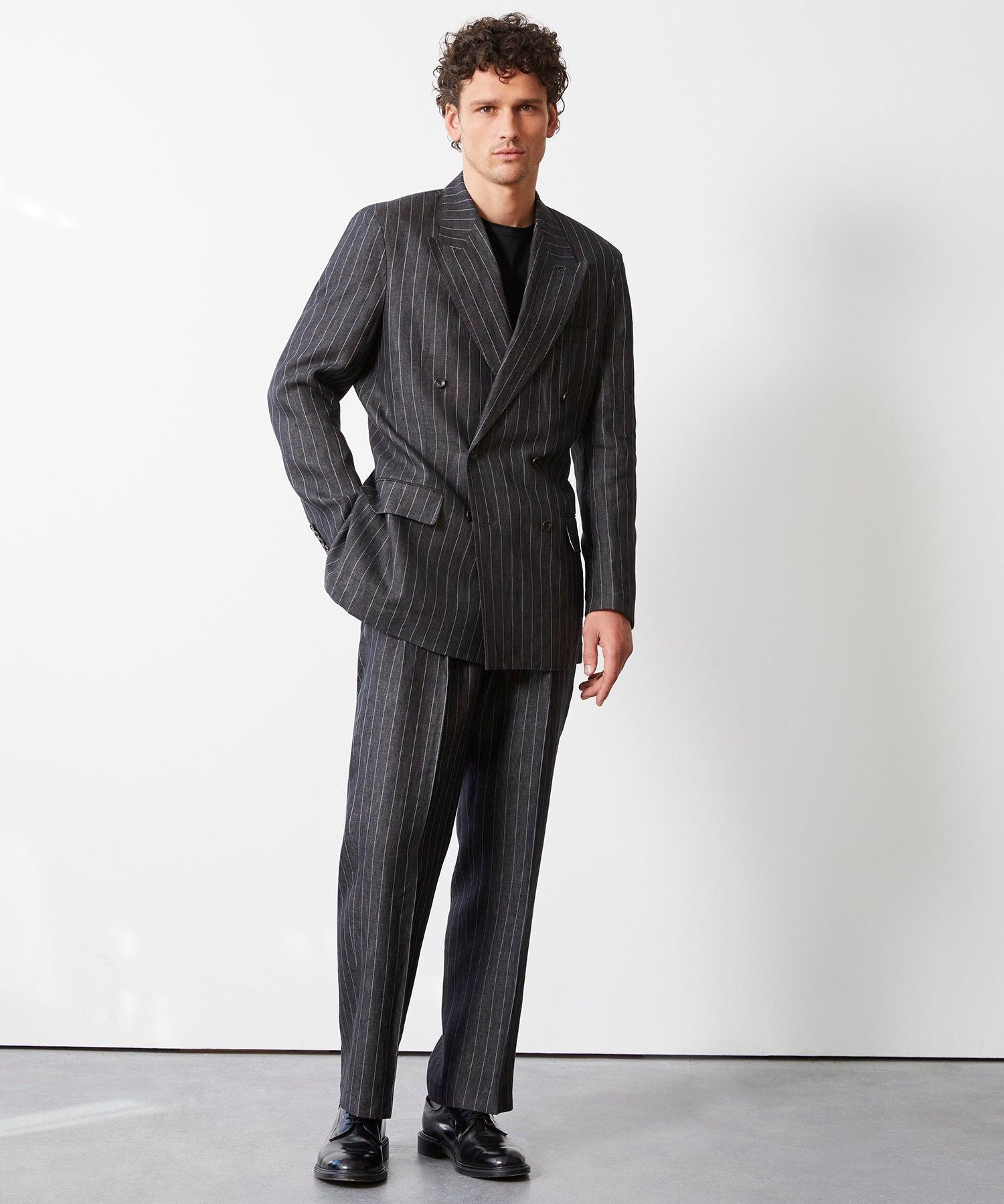 Italian Linen Wythe Suit Jacket in Charcoal Pinstripe Product Image