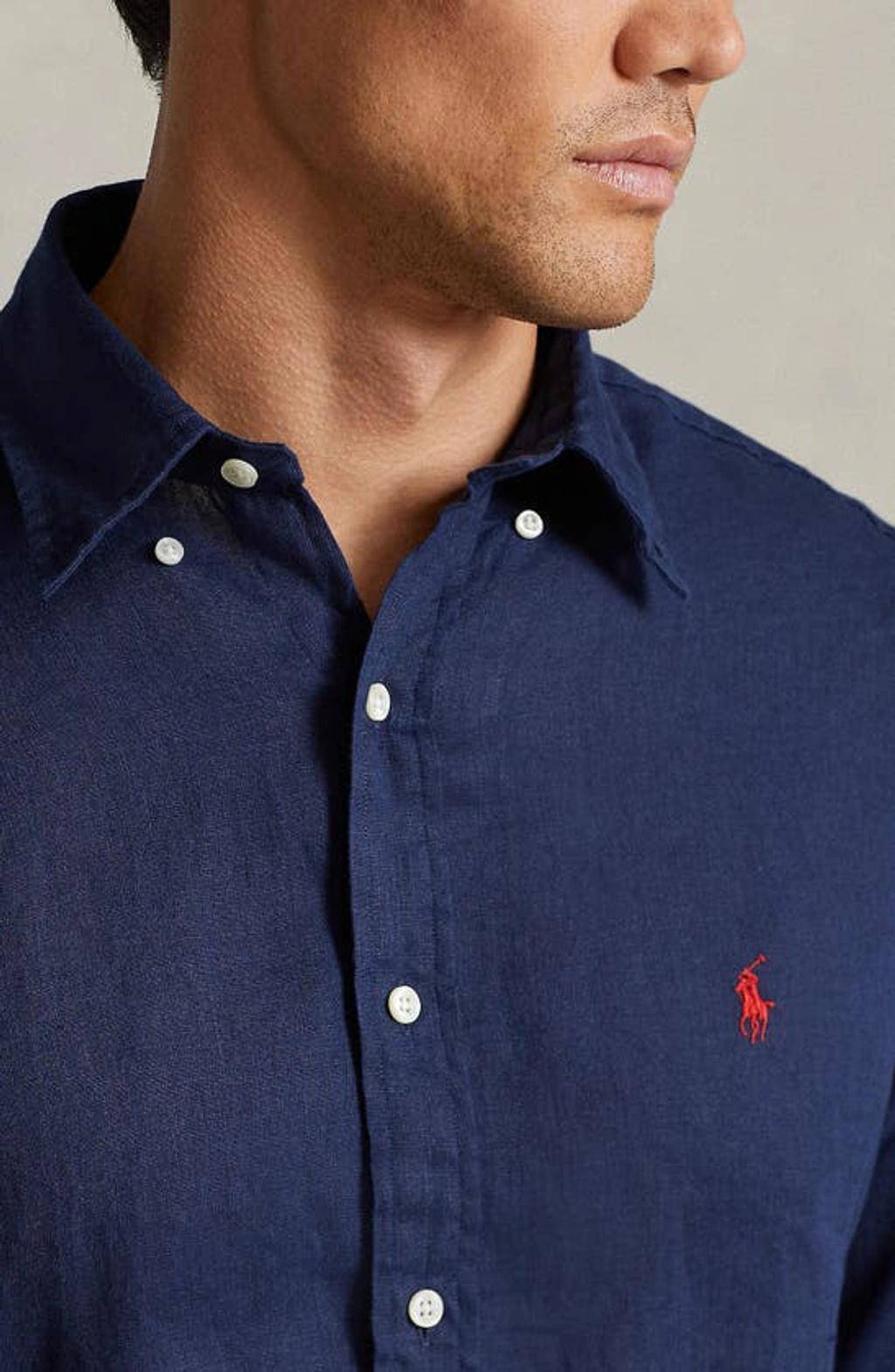 POLO RALPH LAUREN Embroidered Logo Button-down Shirt In Newport Navy Product Image