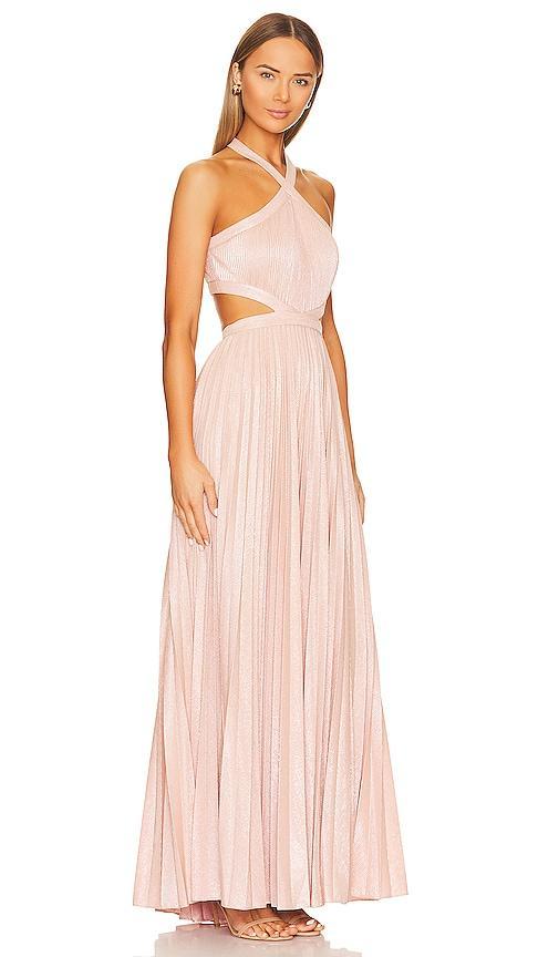 BCBGMAXAZRIA Metallic Evening Gown in Blush. Size 2, 4, 8, 10, 14. Product Image