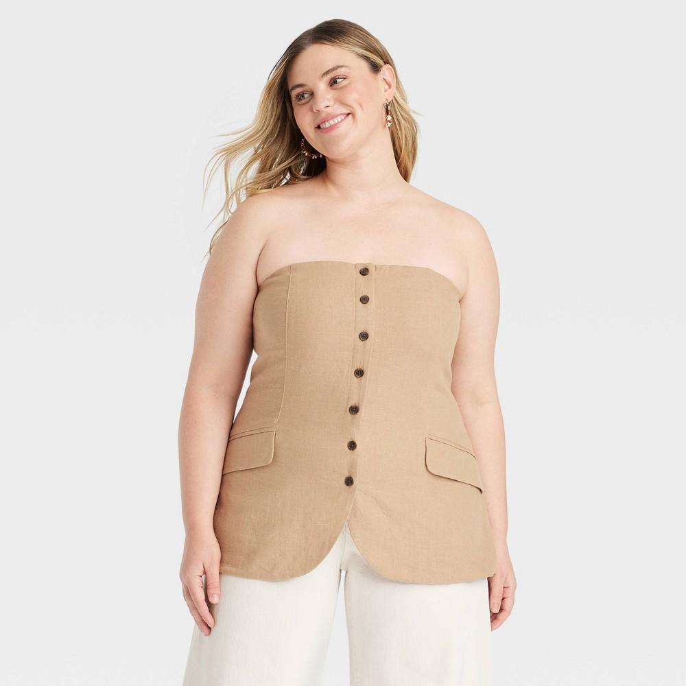 Womens Strapless Button-Down Top - Universal Thread Tan 4X Product Image