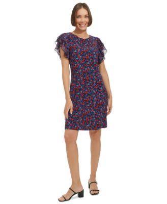 Petite Floral Flutter-Sleeve Shift Dress Product Image