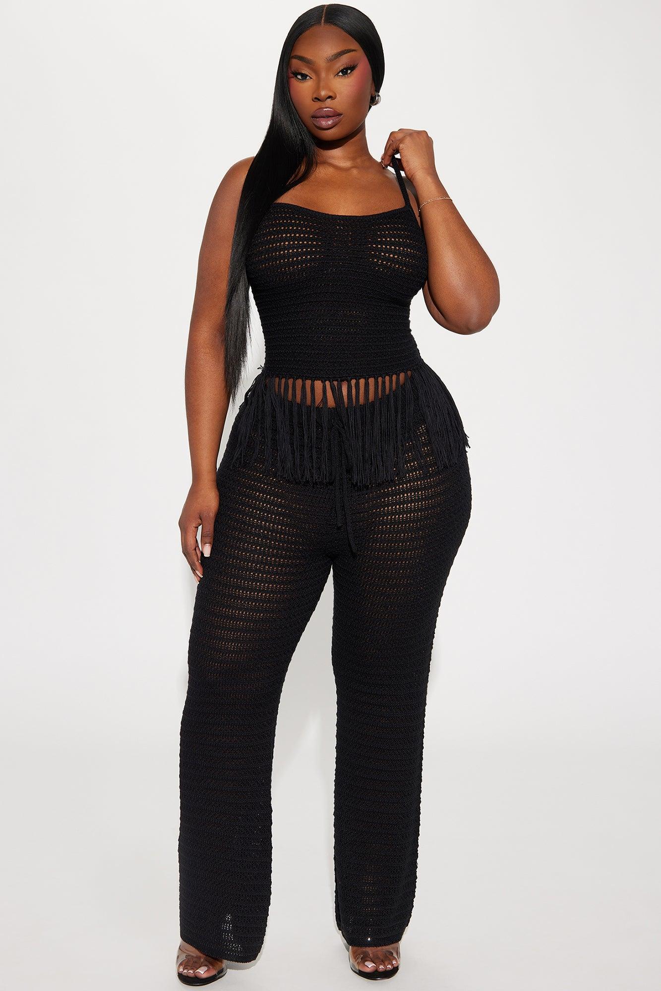 Weekend Flirt Crochet Pant Set - Black Product Image