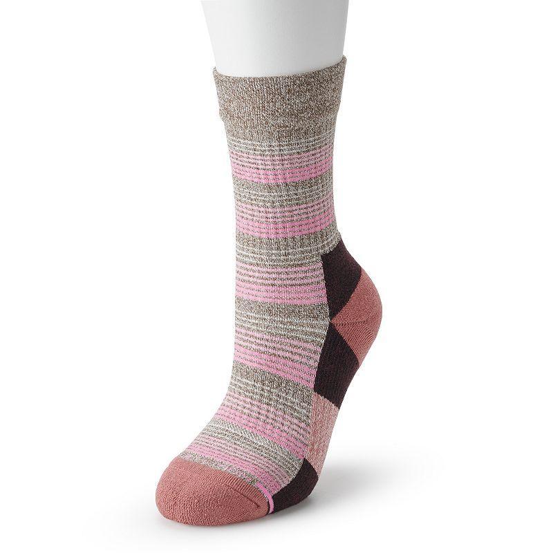 Womens Dr. Motion Outdoor Compression Waterfall Stripe Crew Socks Brown Marl Product Image