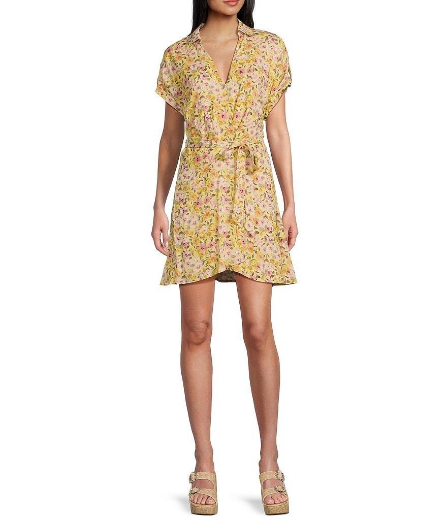 GB Ditsy Floral Printed Tab Sleeve Wrap Dress Product Image