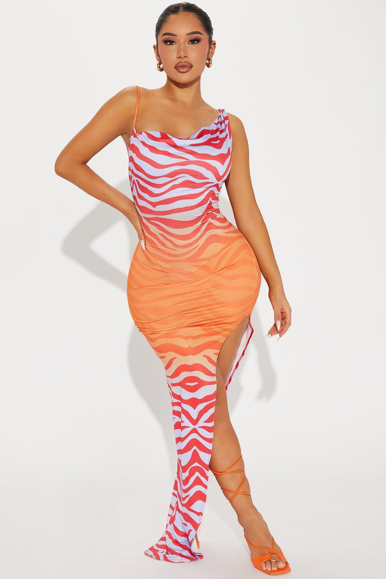 Madison Abstract Maxi Dress - Orange/combo Product Image