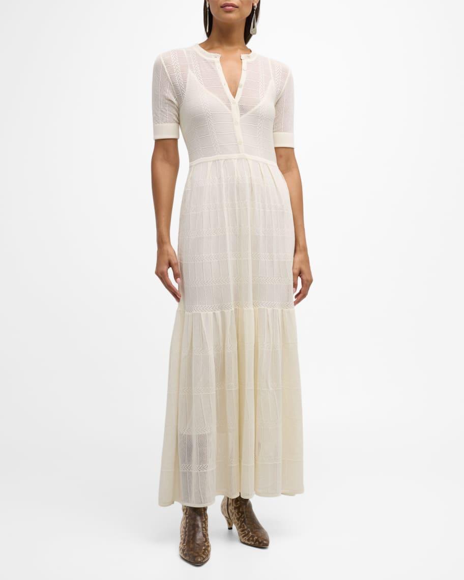 Iris Short-Sleeve Pointelle Knit Maxi Dress Product Image