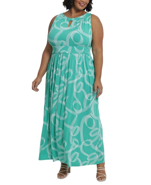 London Times Plus Size Halter Keyhole Printed Maxi Dress Product Image