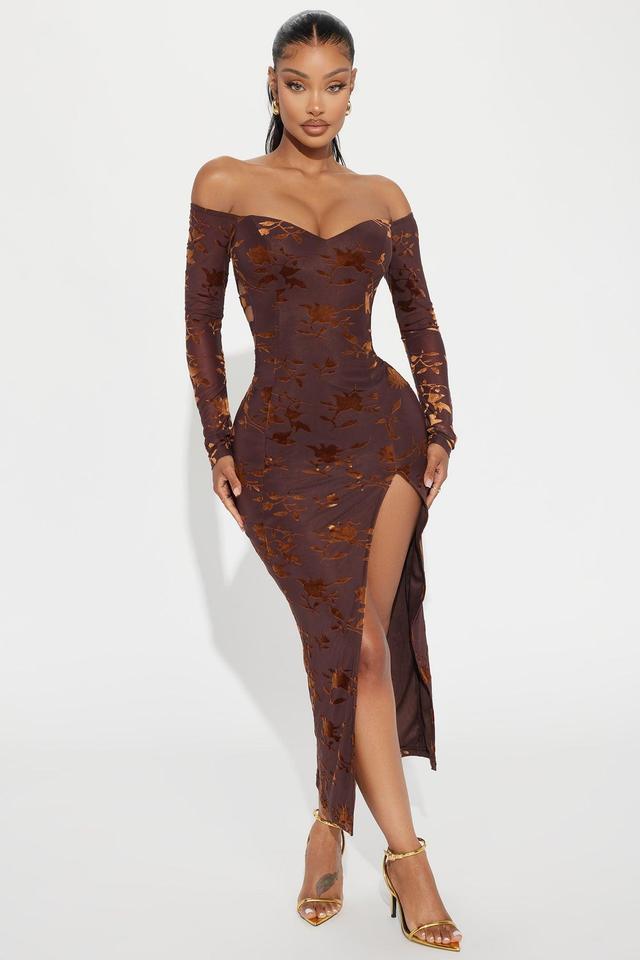 Freya Velvet Mesh Midi Dress - Chocolate Product Image