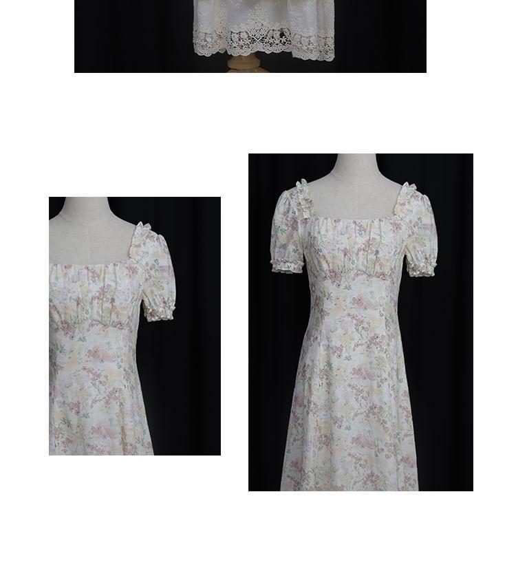 Puff Sleeve Square Neck Floral Maxi A-Line Dress Product Image