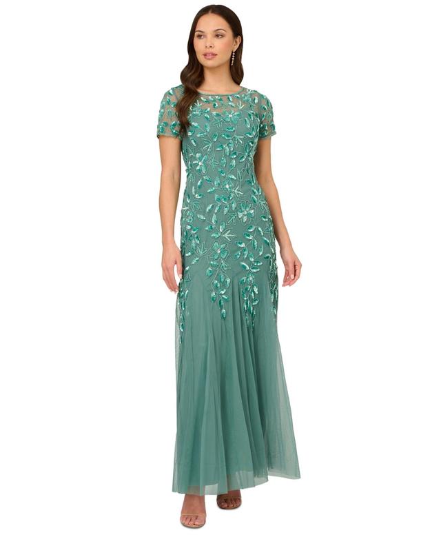 Adrianna Papell Floral Embroidered Beaded Trumpet Gown Product Image