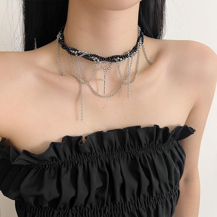 Cross Acrylic Bead Alloy Choker Product Image