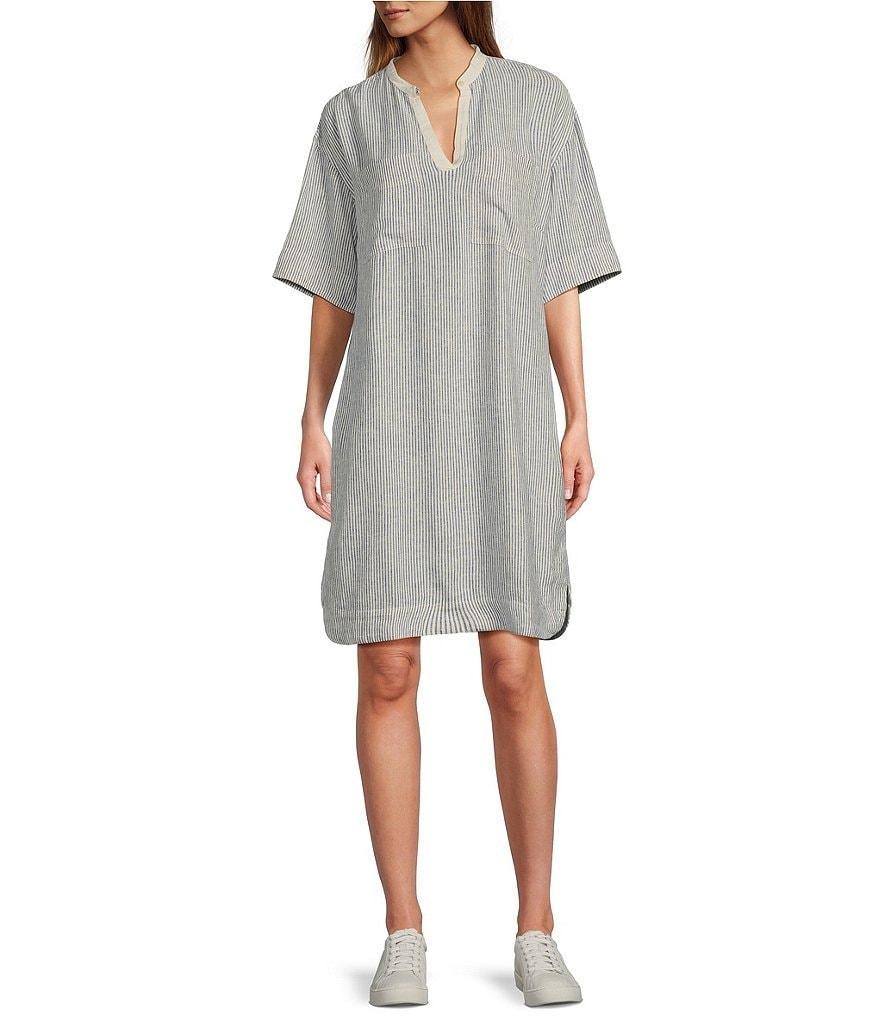 L.L.Bean Linen Blend Split Neckline Short Sleeve Dress Product Image