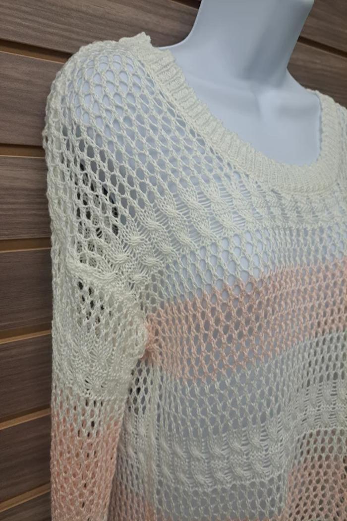 See Thru Crocheted Fringed Sweater Product Image