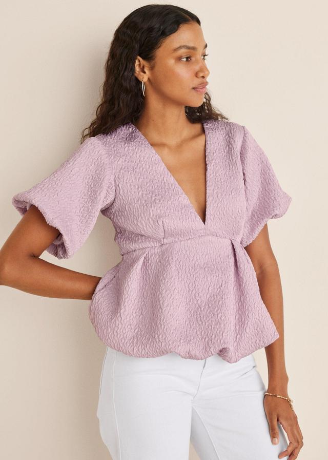 Textured V-Neck Top - Lilac Product Image