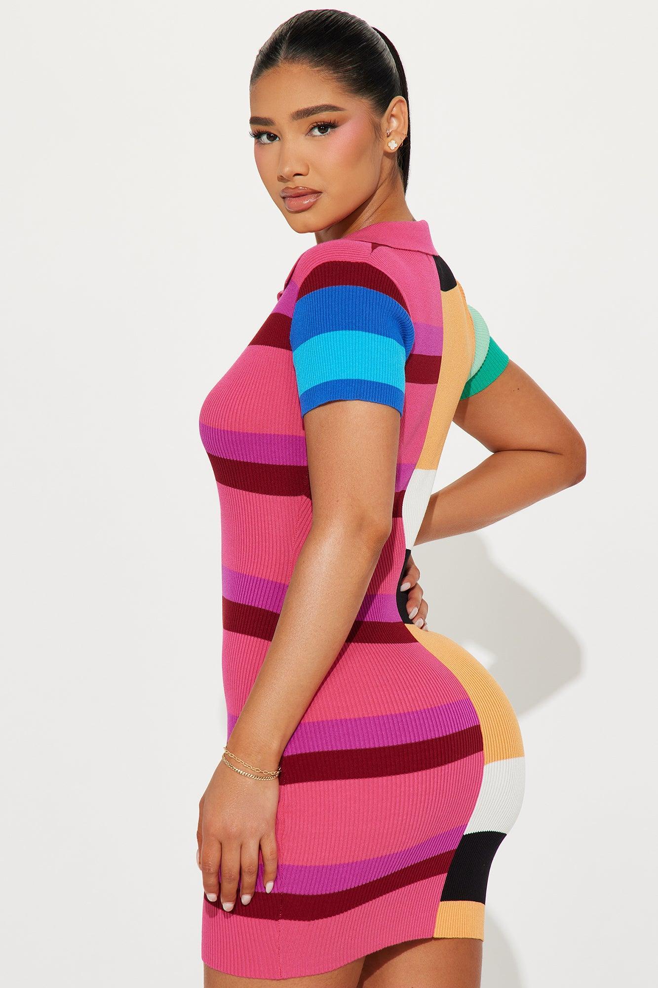 Paula Striped Sweater Mini Dress - Multi Color Product Image