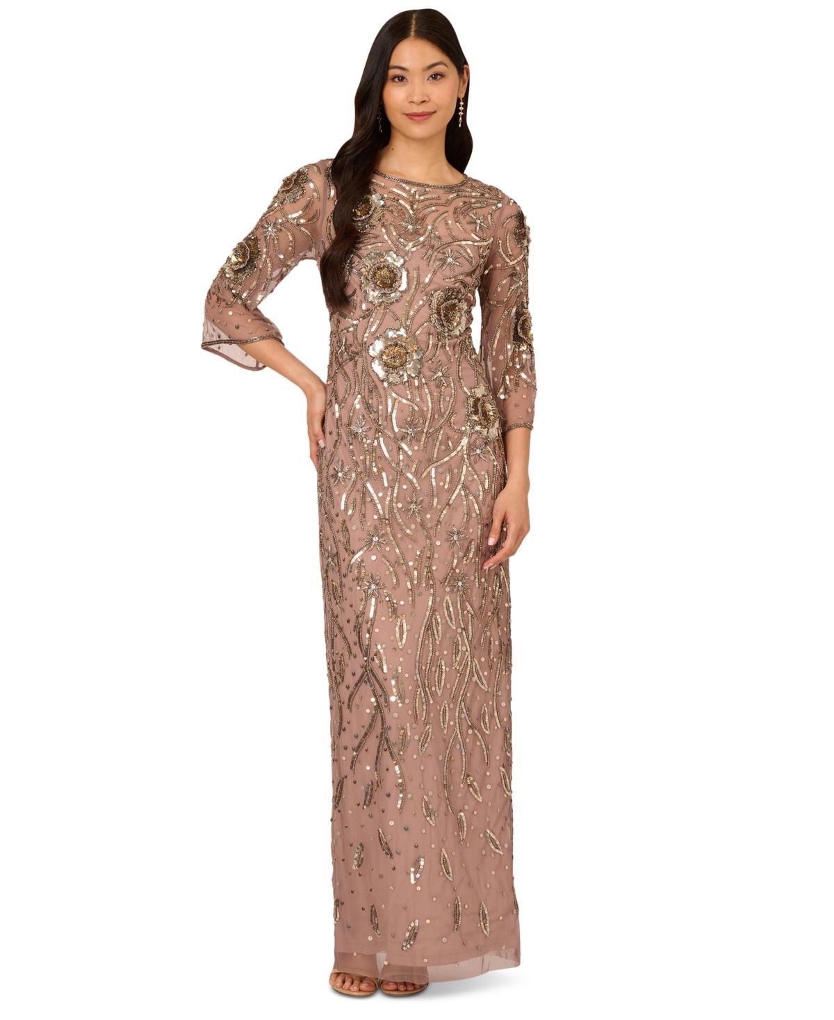 Adrianna Papell Womens Round-Neck Embellished Sheath Gown Product Image