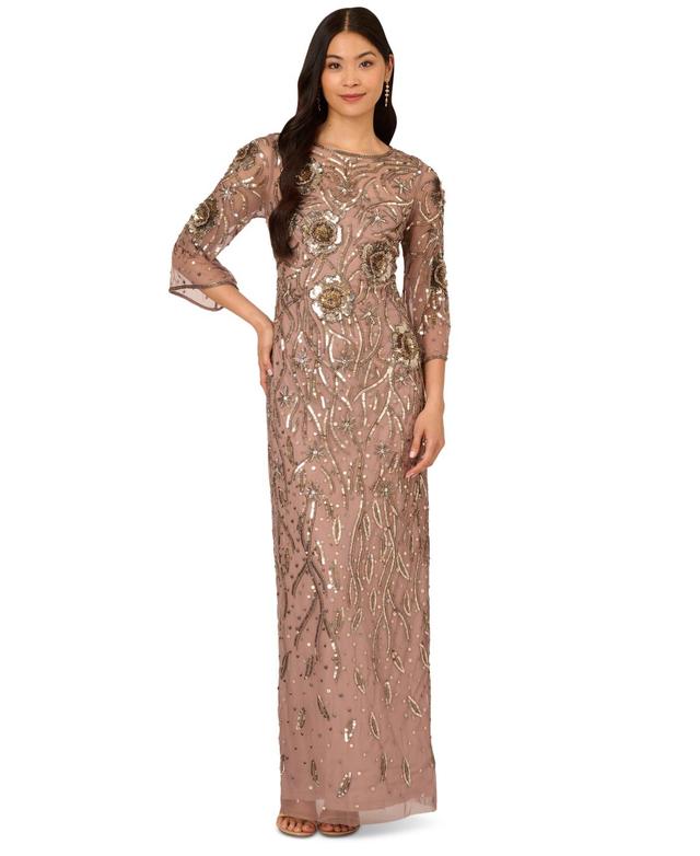 Adrianna Papell Womens Round-Neck Embellished Sheath Gown Product Image