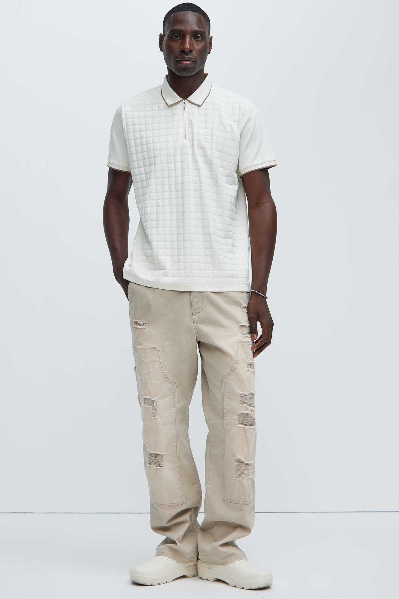 Square Textured Polo - Cream Product Image