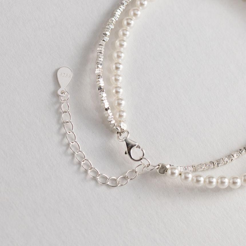 S925 Sterling Silver Faux Pearl Layered Bracelet Product Image