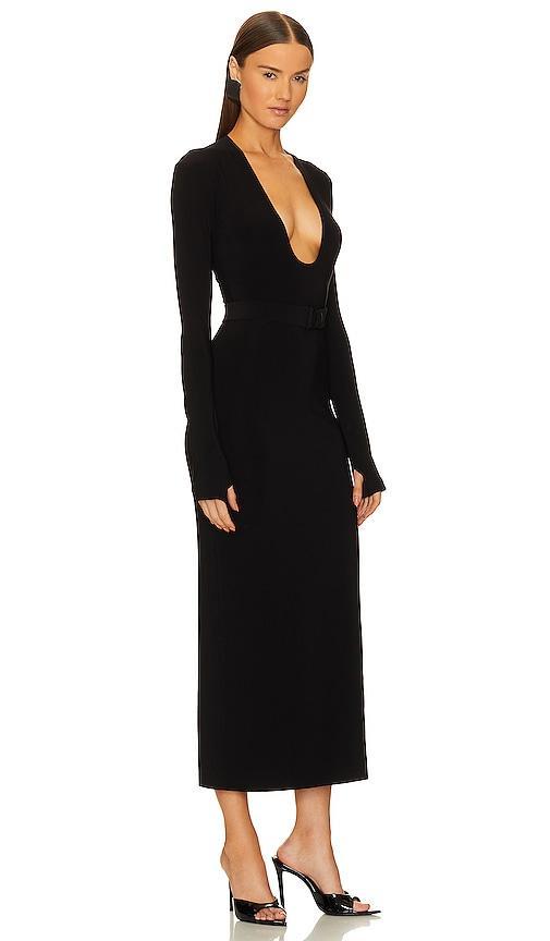 Norma Kamali Long Sleeve Deep U Neck Side Slit Gown Size M, S, XL, XXS. Product Image