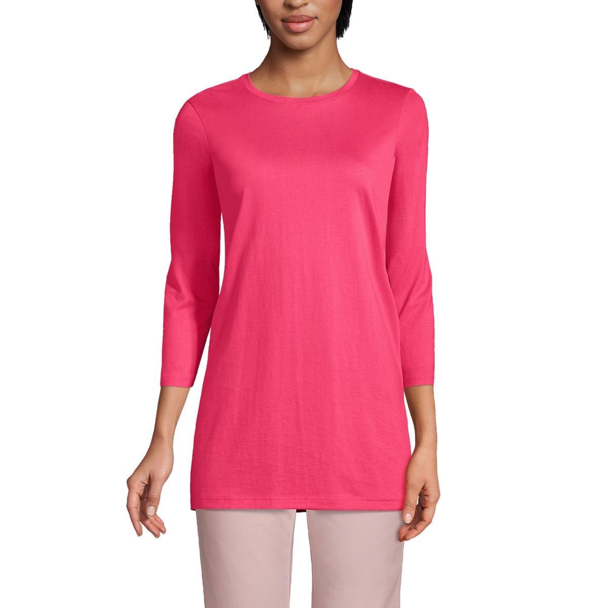 Petite Lands End 3/4-Sleeve Supima Cotton Crewneck Tunic, Womens Product Image