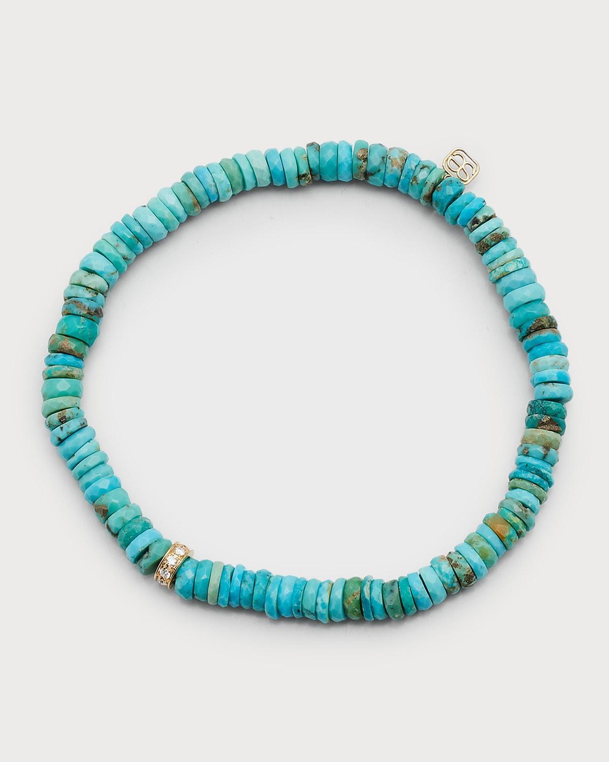 Mens Diamond Rondelle Arizona Turquoise Beaded Bracelet, 6mm Product Image